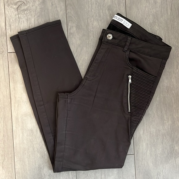 ZARA Z1975 Charcoal Grey Skinny Denim Pin-tuck Zipper Detail, Size 10 - Picture 1 of 6